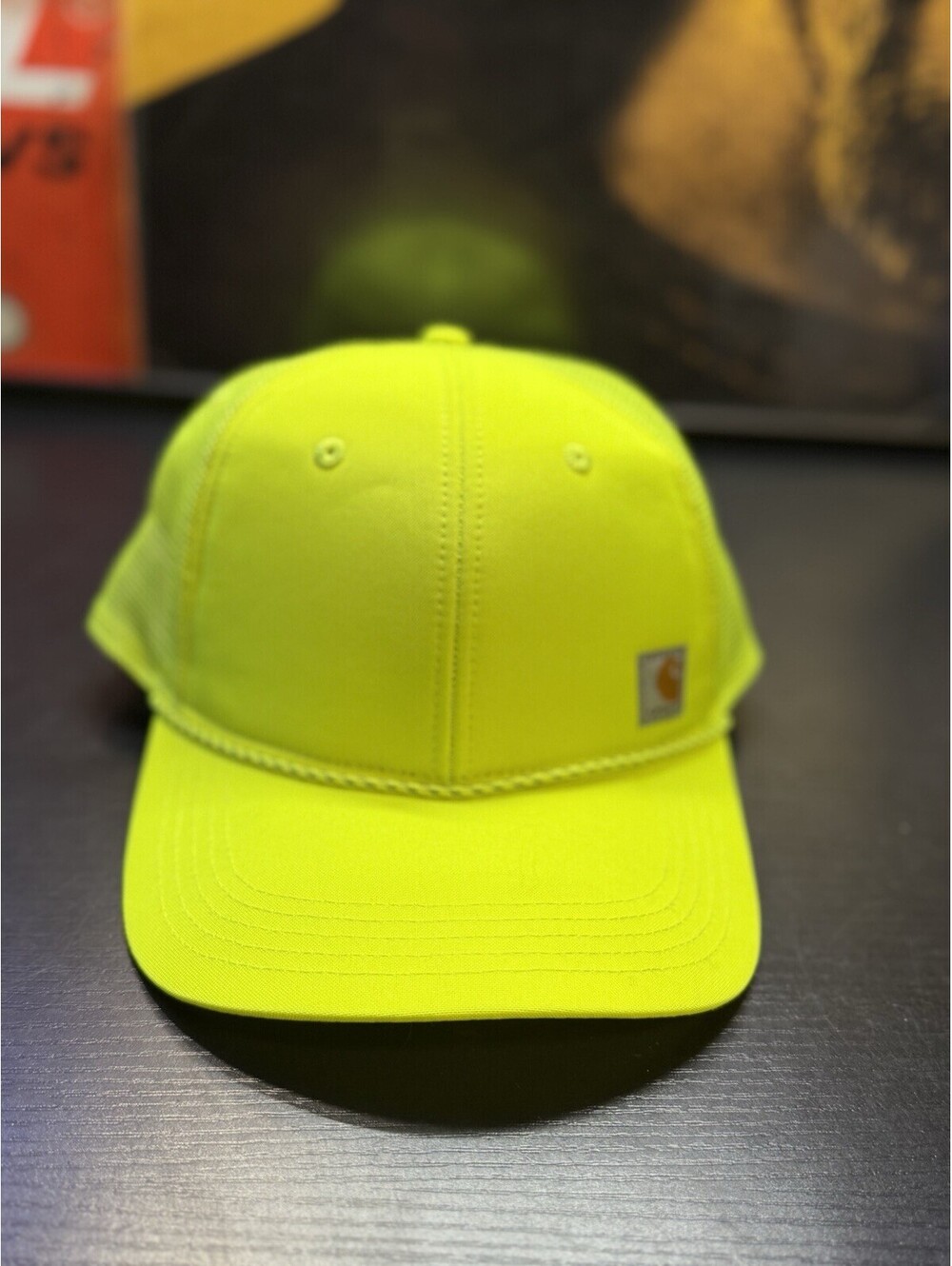 Carhartt Neon Yellow Hi Vis Mesh Trucker Snapback Hat Reflective Rope